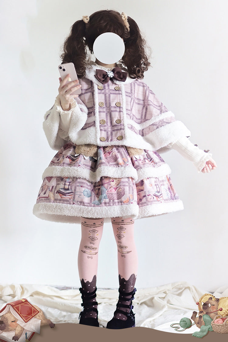 Pink/Purple Capybara Double-Layered Print Fluffy Fall Winter Sweet Lolita Jsk Dress