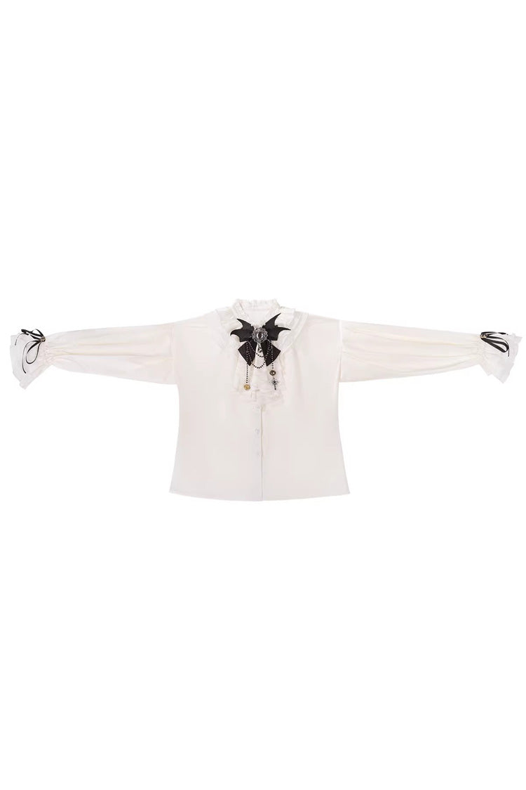 Black Rabbit-Ear Meteorite Stand Collar Long Sleeves Ruffled Embroidered Bow Gothic Ouji Lolita Shorts Vest Set
