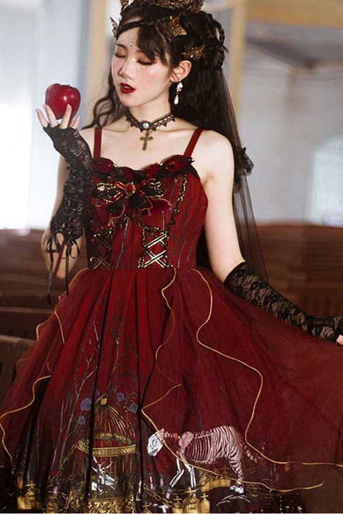 Red Rotten Forest Chiffon Gothic Lolita JSK Dress