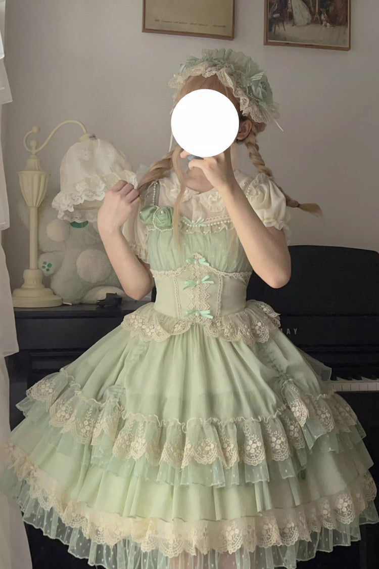 Green Multi-layer Annie's Tea Party Ruffle Hanayome Sweet Lolita Jsk Dress