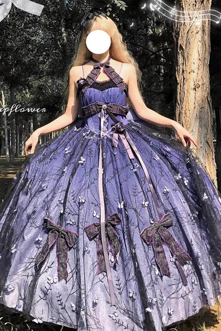 Purple Starry Night Solo Sleeveless Jacquard Bow Lace-Up Sweet Princess Lolita Jsk Dress