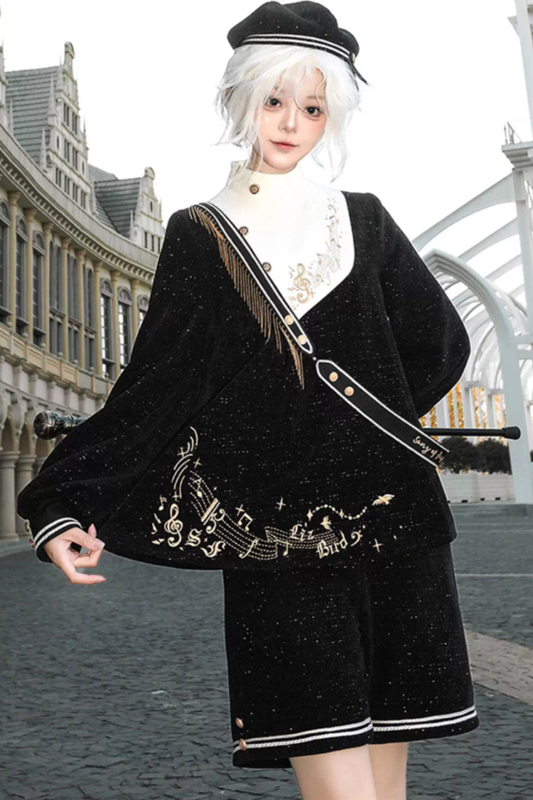 Black Song Of Tomorrow Long Sleeves Embroidery Asymmetric Gothic College Style Ouji Lolita Full Set
