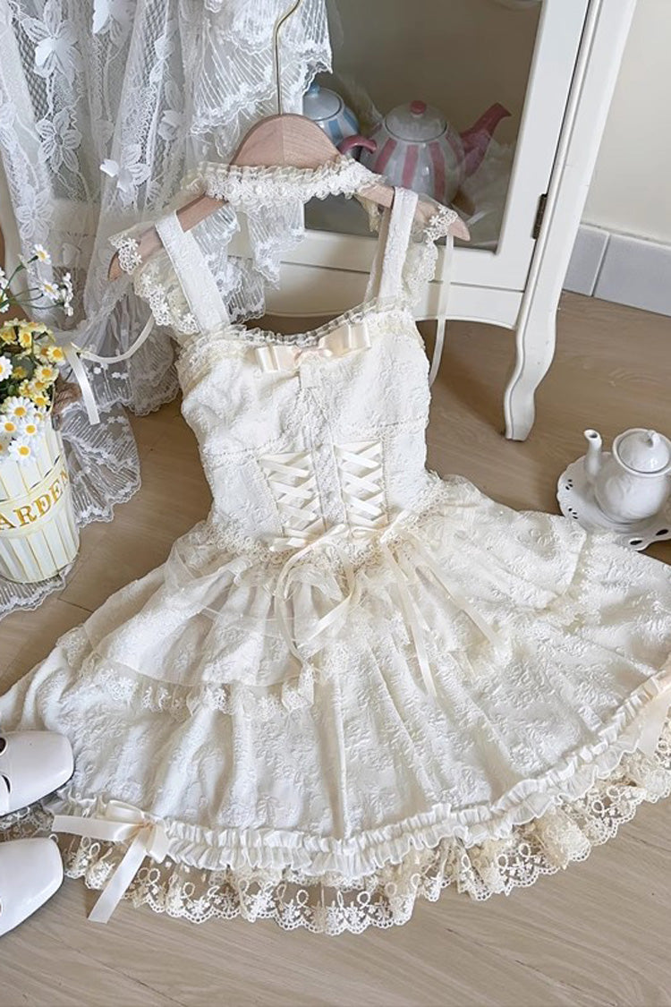 Green Leiffu Sleeveless Ruffle Bowknot Lace Lace-Up Sweet Ballet Lolita Jsk Dress