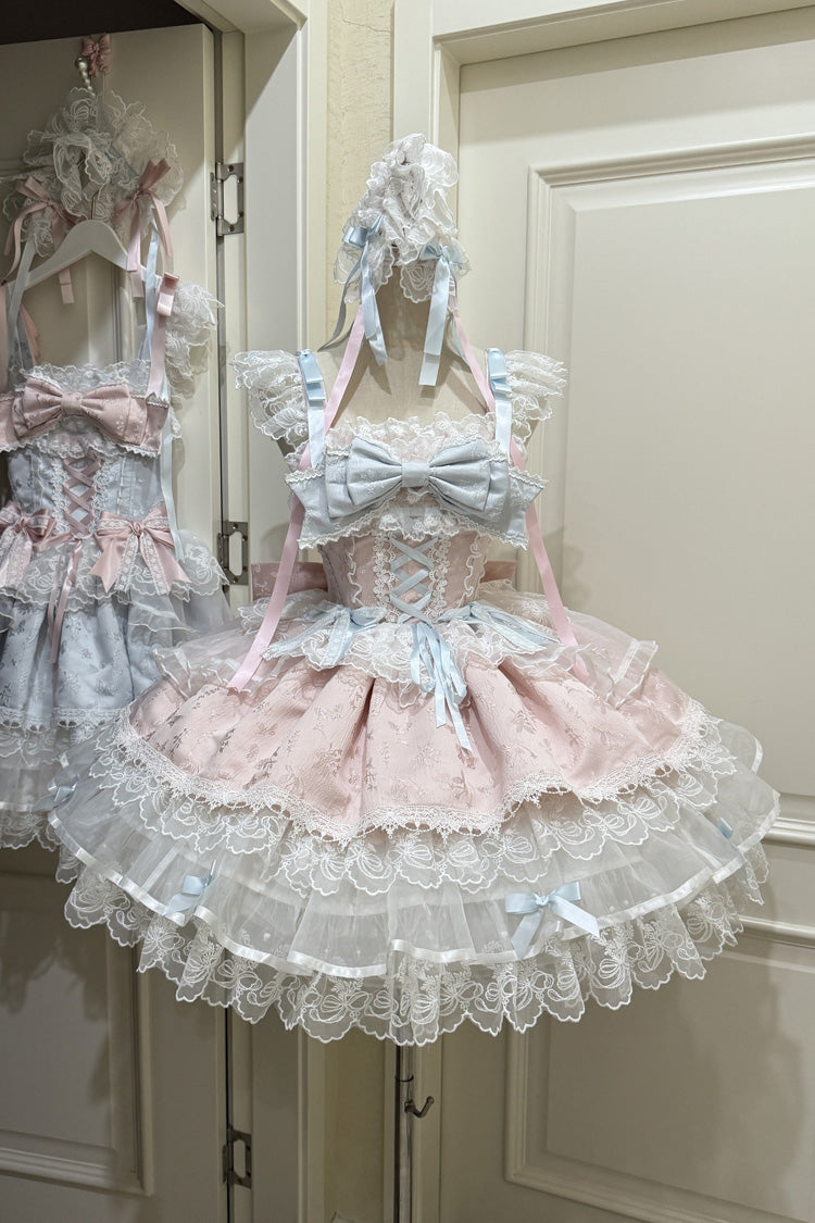 Pink Fleishi Island Sleeveless Ruffle Bowknot Lace Slim Sweet Ballet Lolita Jsk Dress