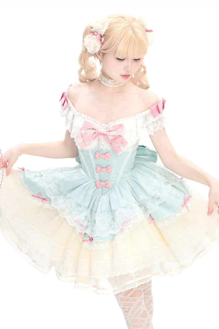 Mint Green Parfait Romance Sleeveless Ruffle Bowknot Lace Sweet Elegant Ballet Lolita Jsk Dress