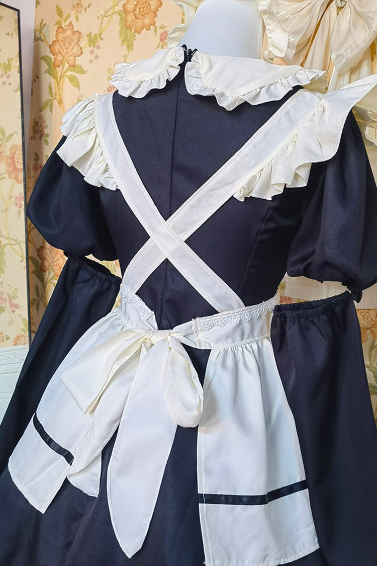 Black/White Short Sleeves Ruffle Bowknot Lace Plus Size Sweet Maid Short Lolita Dress