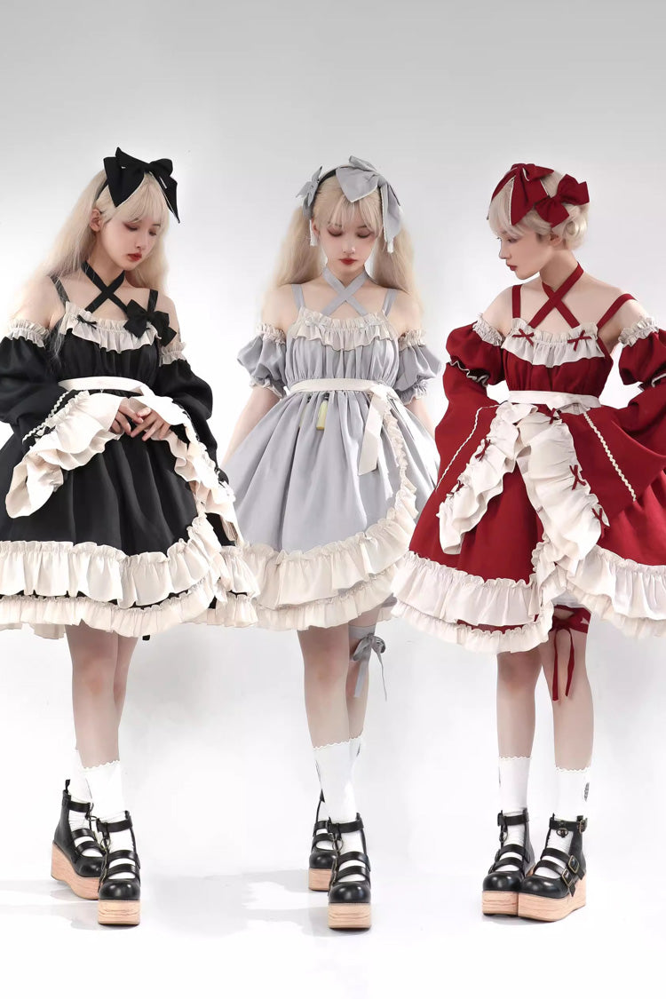 Black Monet Estate Sleeveless High Waisted Ruffle Bowknot Asymmetric Gothic Lolita Jsk Dress