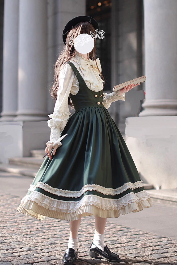 Green Artemis SP Ruffle Bowknot Lace College Style Elegant Lolita Jumper Dress