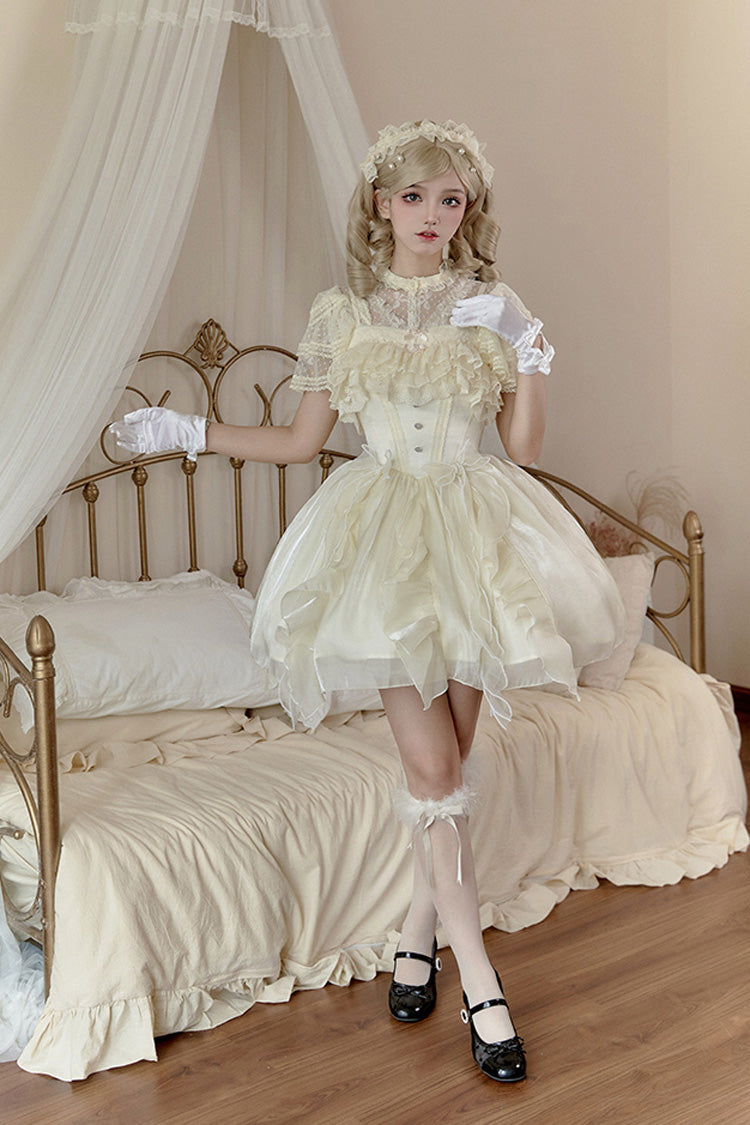Ivory Floating Light Song Ruffle Bowknot Lace Sweet Princess Fishbone Lolita Jsk Dress