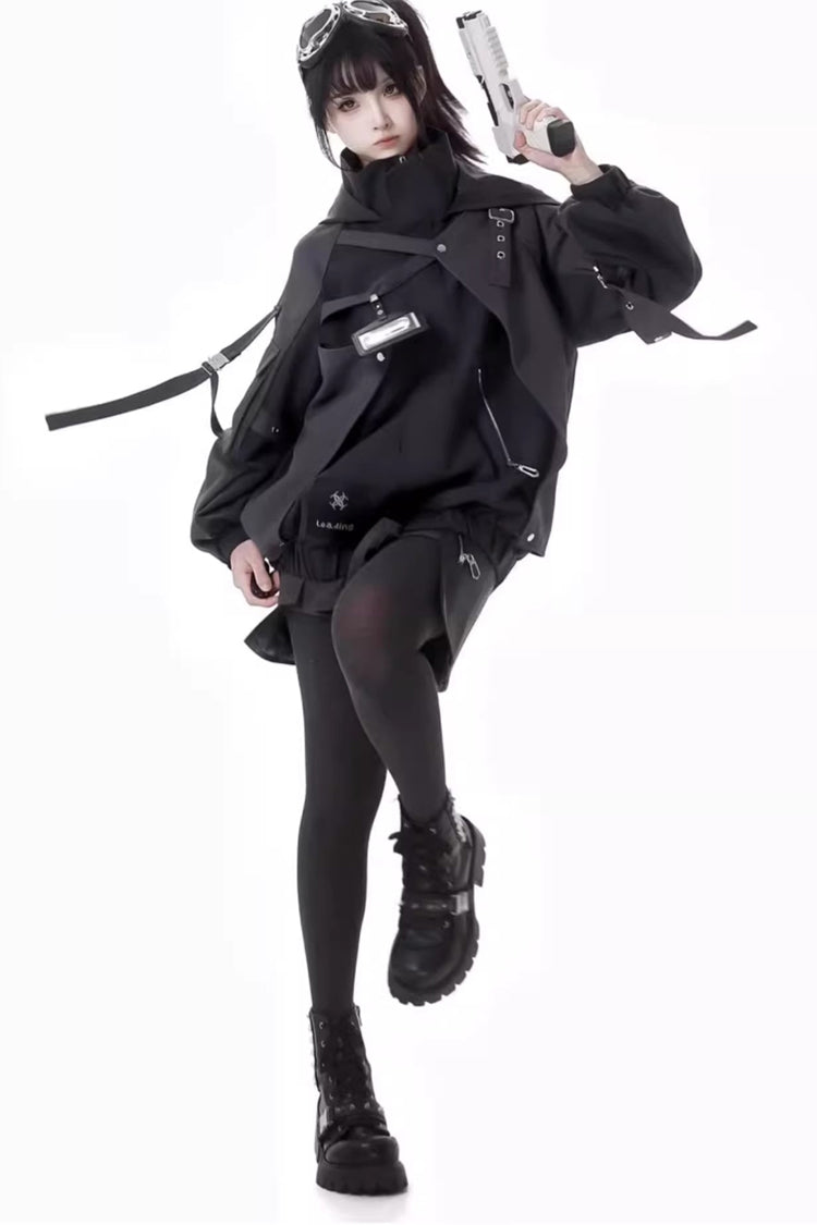 Black Retrograde Orbit Long Sleeves Gothic Ouji Lolita Skirt Coat Set