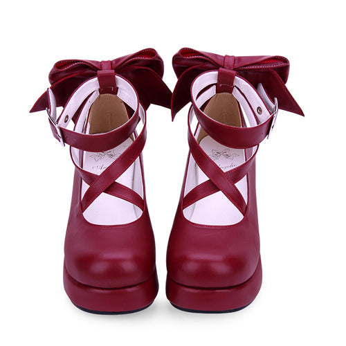 Round-toe Shallow Mouth Bowknot Cute Lolita Middle Heels Shoes