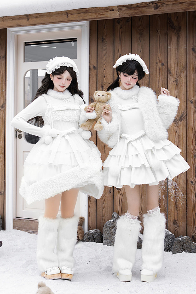 White Chocolate Triple-Layered Ruffle Bowknot Sweet Lolita Jsk Dress Set