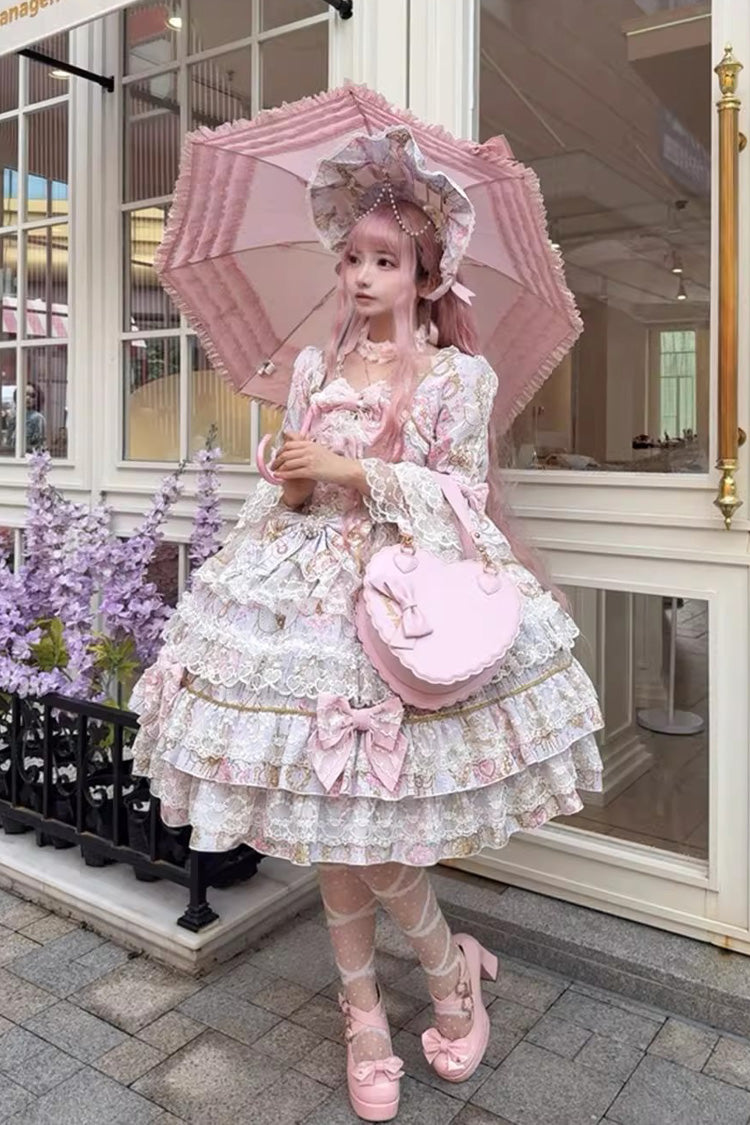 Purple Candlelight Elegance Long Trumpet Sleeves Multi-Layered Ruffle Bowknot Lace Sweet Elegant Lolita Dress