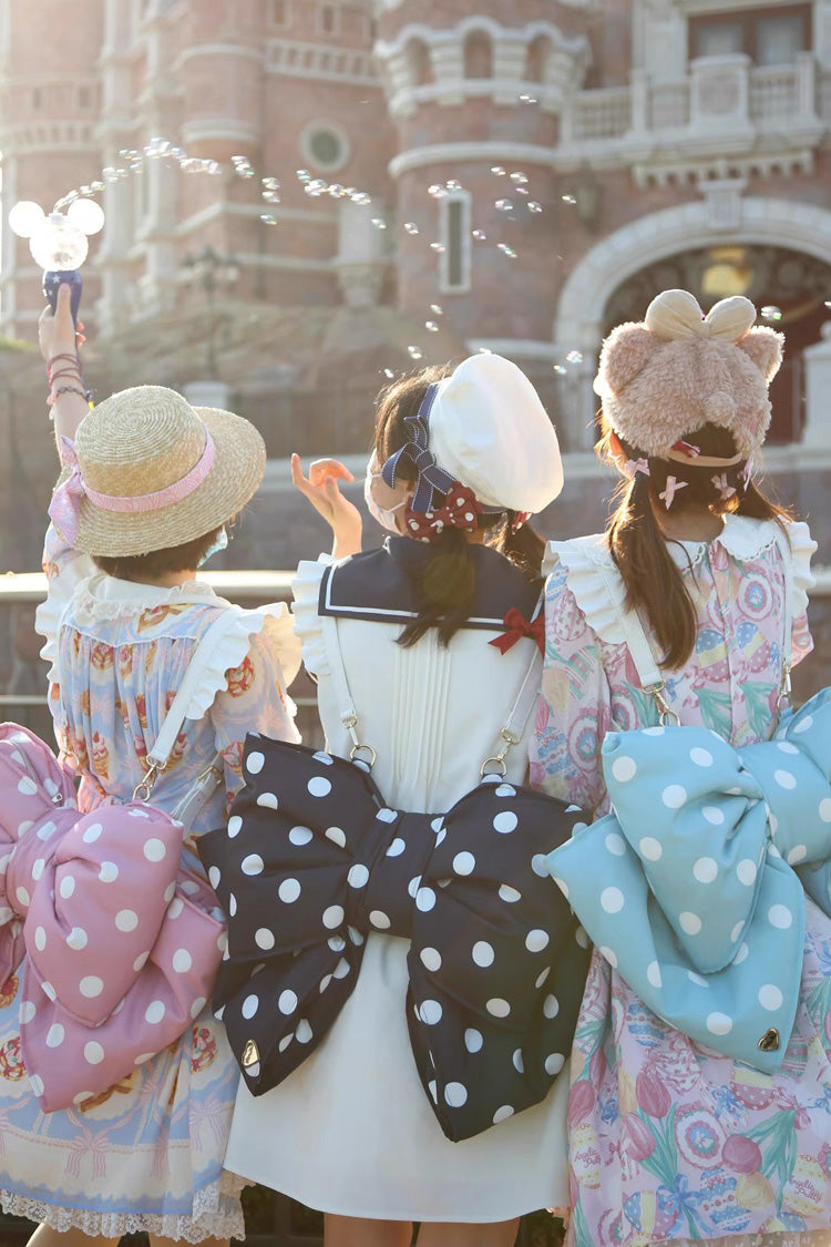 Black/Pink Polka Dot Print Bowknot Shaped Sweet Lolita Backpack
