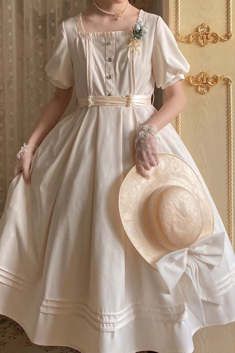 Apricot Random Thoughts Square Collar Short Sleeves Ruffle Classic Vintage Elegant Lolita Dress