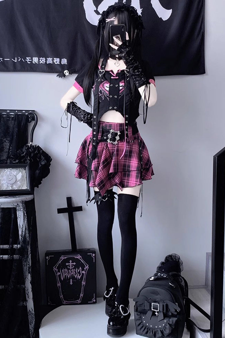 Purple Print Irregular Punk Handsome Cool Lolita Skirt