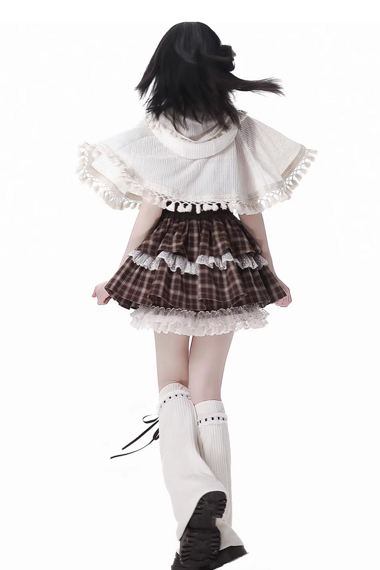 Brown Warm Summer Days Double-Layered Printed Ruffled Spliced Lace Sweet Lolita Skirt