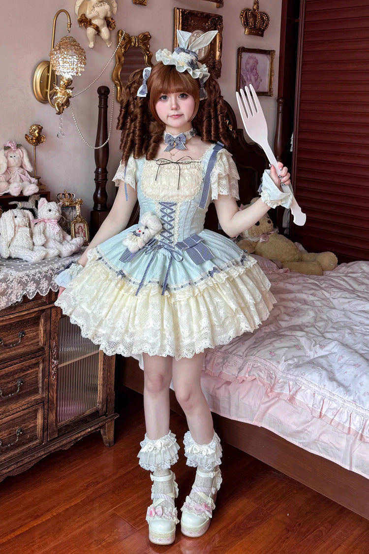 Goodnight Alice Sleeveless Ruffled Bow Lace-Up Sweet Lolita Jsk Dress 3 Colors