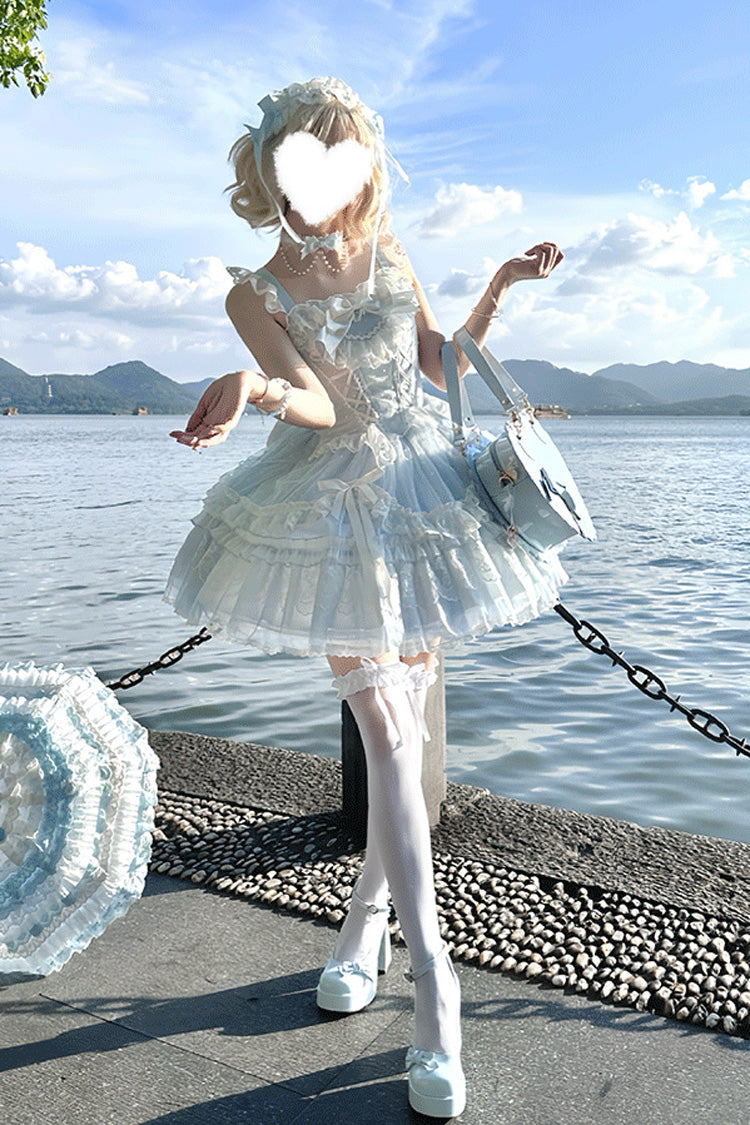 Blue Candy House Sleeveless Ruffle Bowknot Lace Lace-Up Sweet Lolita Jsk Dress