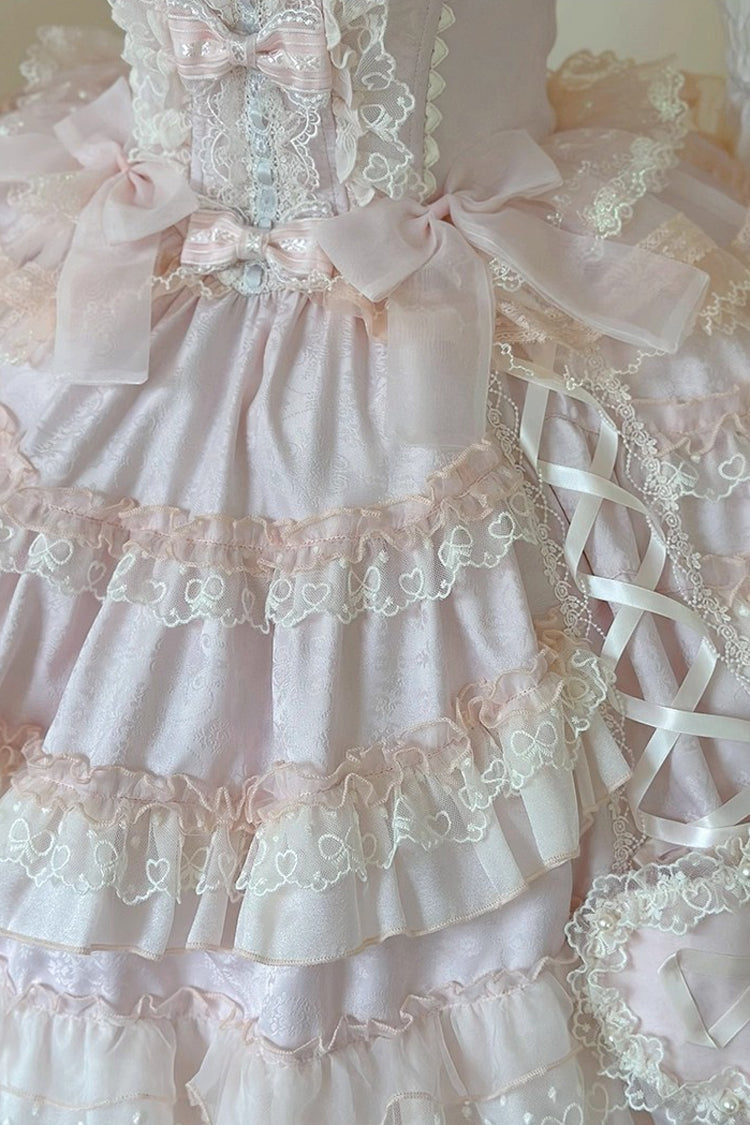 Pink Sweetheart Diary Multi-Layered Ruffle Hanayome Embroidery Bowknot Lace Sweet Lolita Jsk Dress