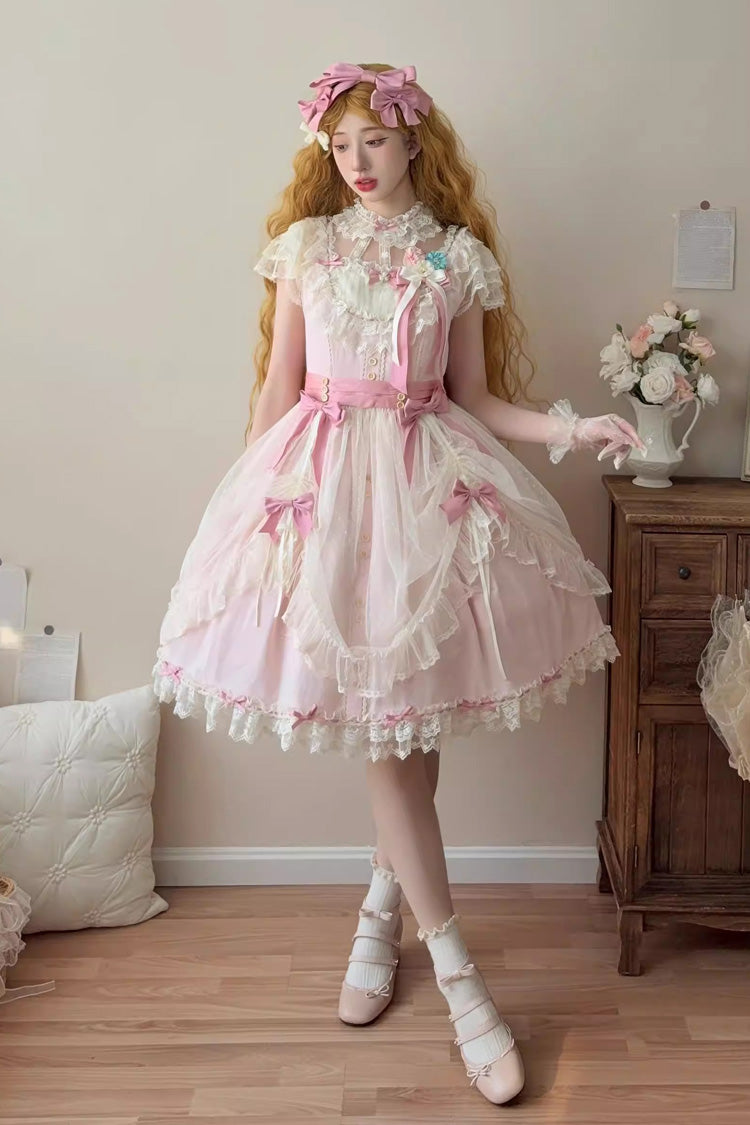 Pink Sakura's Spring Resonance Sleeveless Ruffled Bow Sweet Lolita Jsk Dress (Short Version)