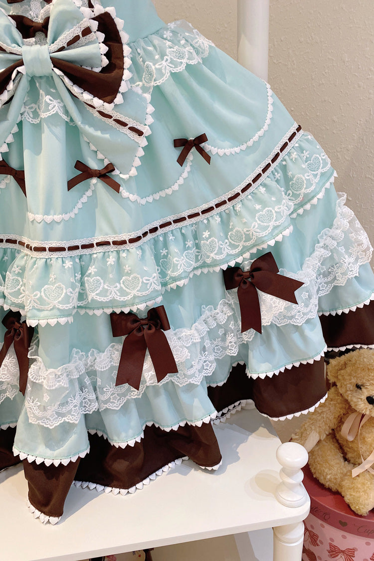 Mint Chocolate Fondant Cake Sleeveless Multi-Layered Ruffle Bowknot Lace Sweet Lolita Jsk Dress