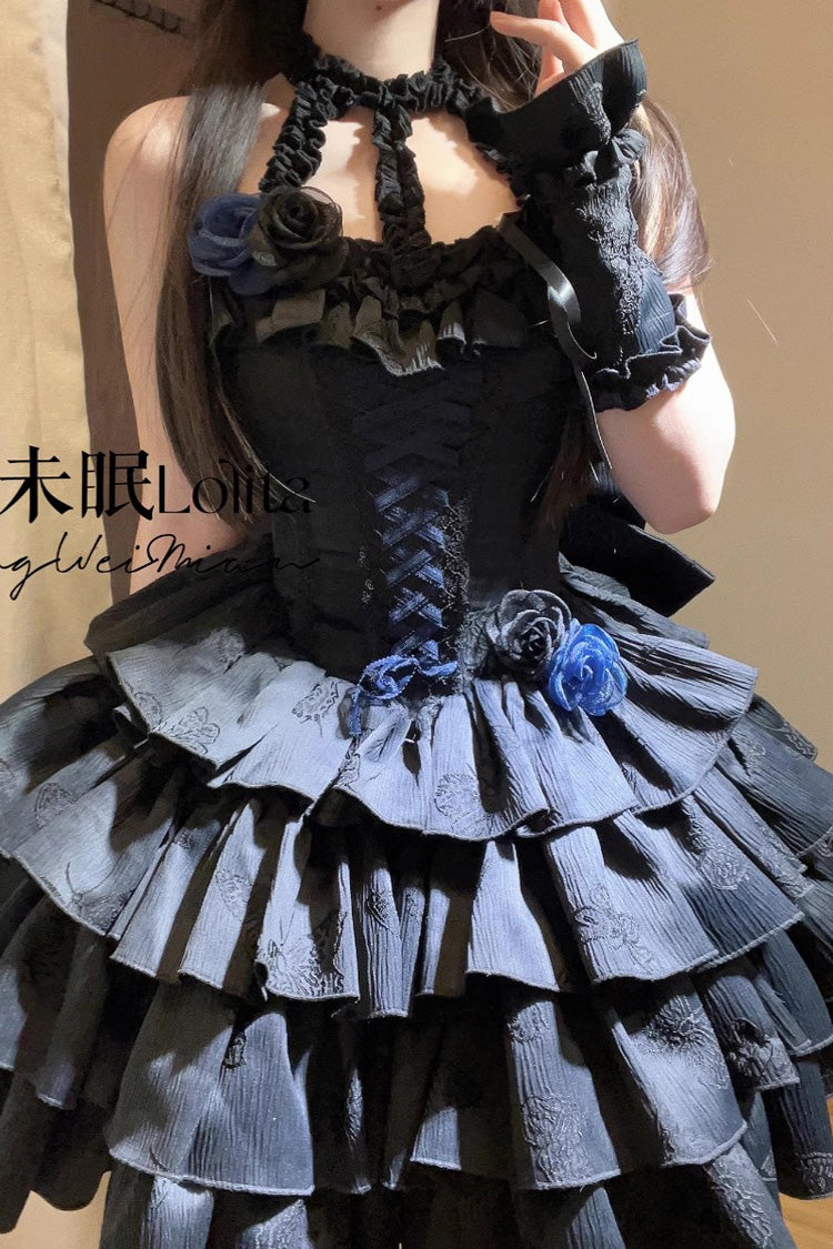 Sunset Venus Halterneck Sleeveless Multi-Layered Ruffle Bowknot Lace Fishbone Sweet Lolita Dress 2 Colors