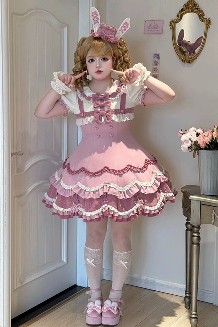 Pink Bunny Parfait Short Sleeves Multi-Layered Ruffle Bowknot Sweet Lolita Dress