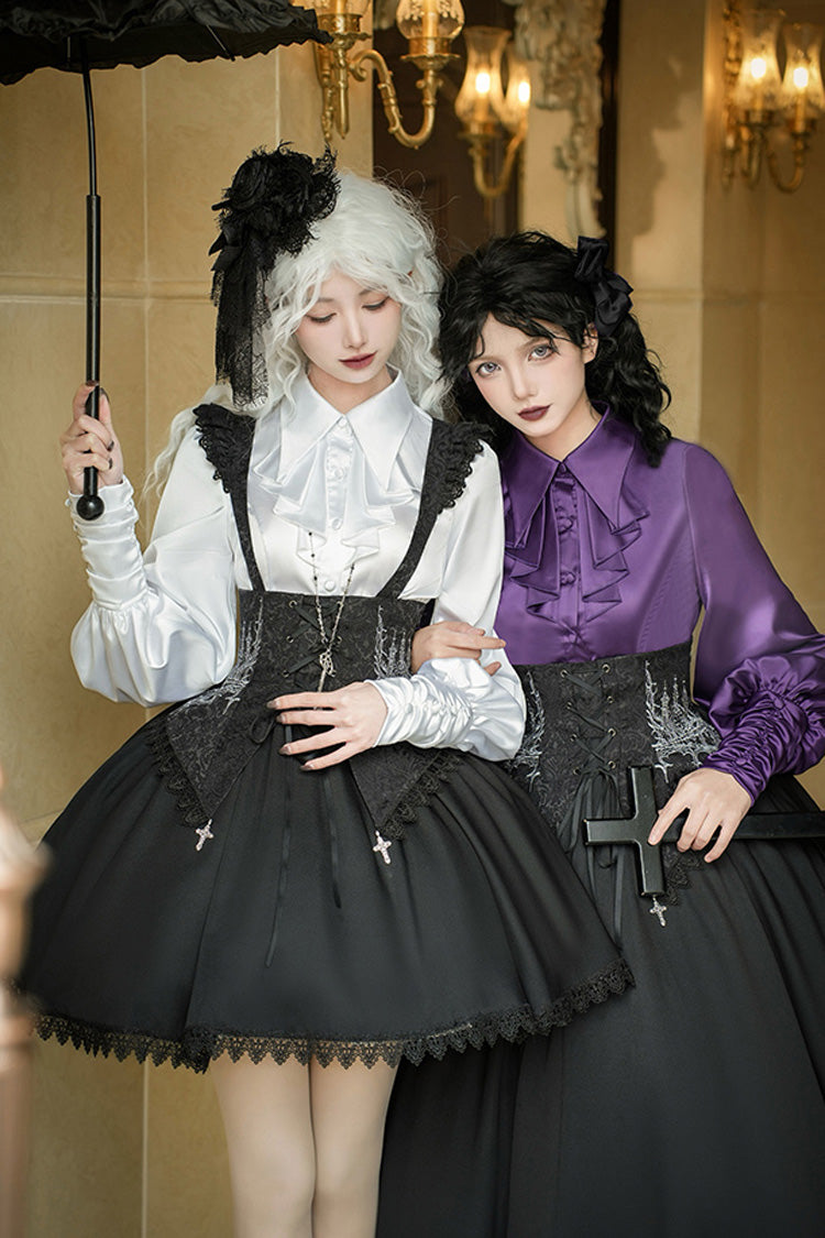 Black Night of Thorns Sleeveless Embroidery Lace-Up Gothic Lolita Strap Breast Support Dress 2 Versions