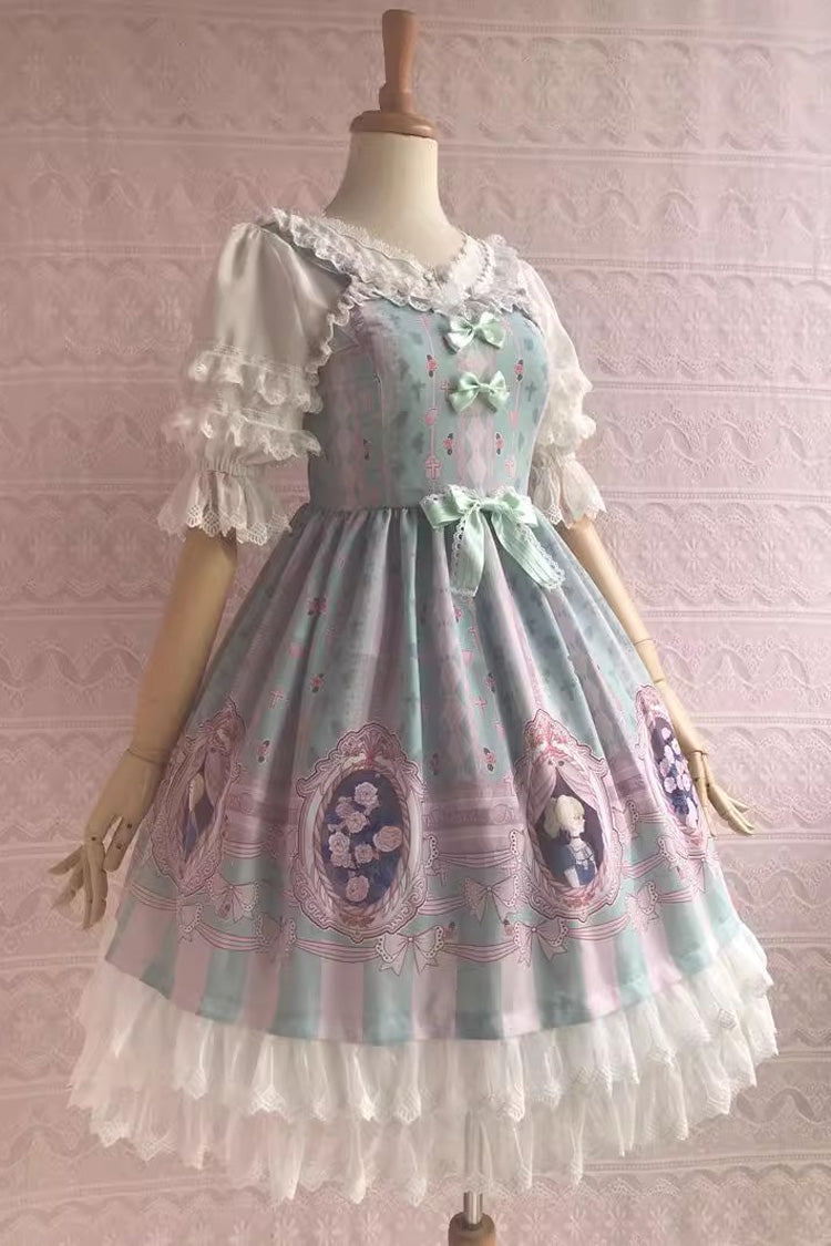 Double Layer Rose Lover's Dream Print Ruffle Bowknot Sweet Lolita Jsk Dress 3 Colors