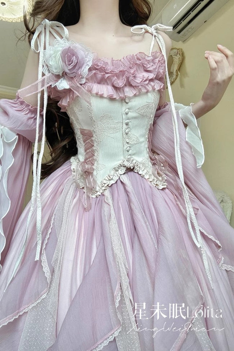 Praise of the Flower Goddess Off Shoulder Ruffle Hanayome Bowknot Lace Fishbone Sweet Lolita Jsk Dress 2 Colors