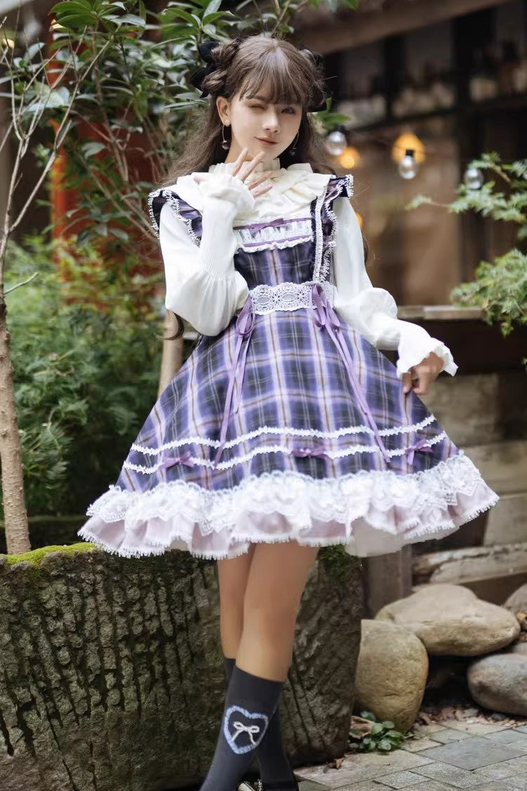 Black/Purple Endless Summer High Waisted Printed Ruffled Bow Lace Sweet Princess Lolita Jsk Dress 2 Versions