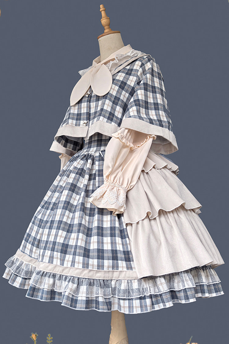 Grey/Blue Morning Tune Sleeveless High Waisted Print Ruffle Asymmetric Sweet Lolita Strap Dress