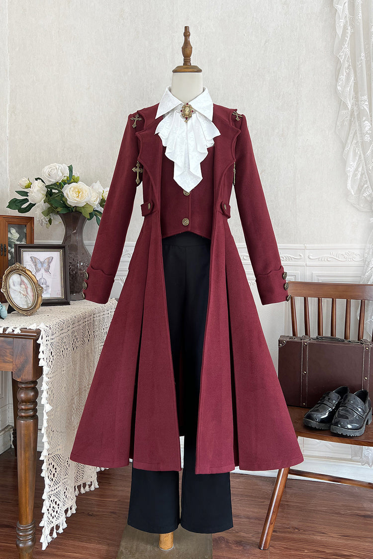 Dark Red The Legend of Dracula Long Sleeves Gothic Prince Handsome Cool Ouji Lolita Coat