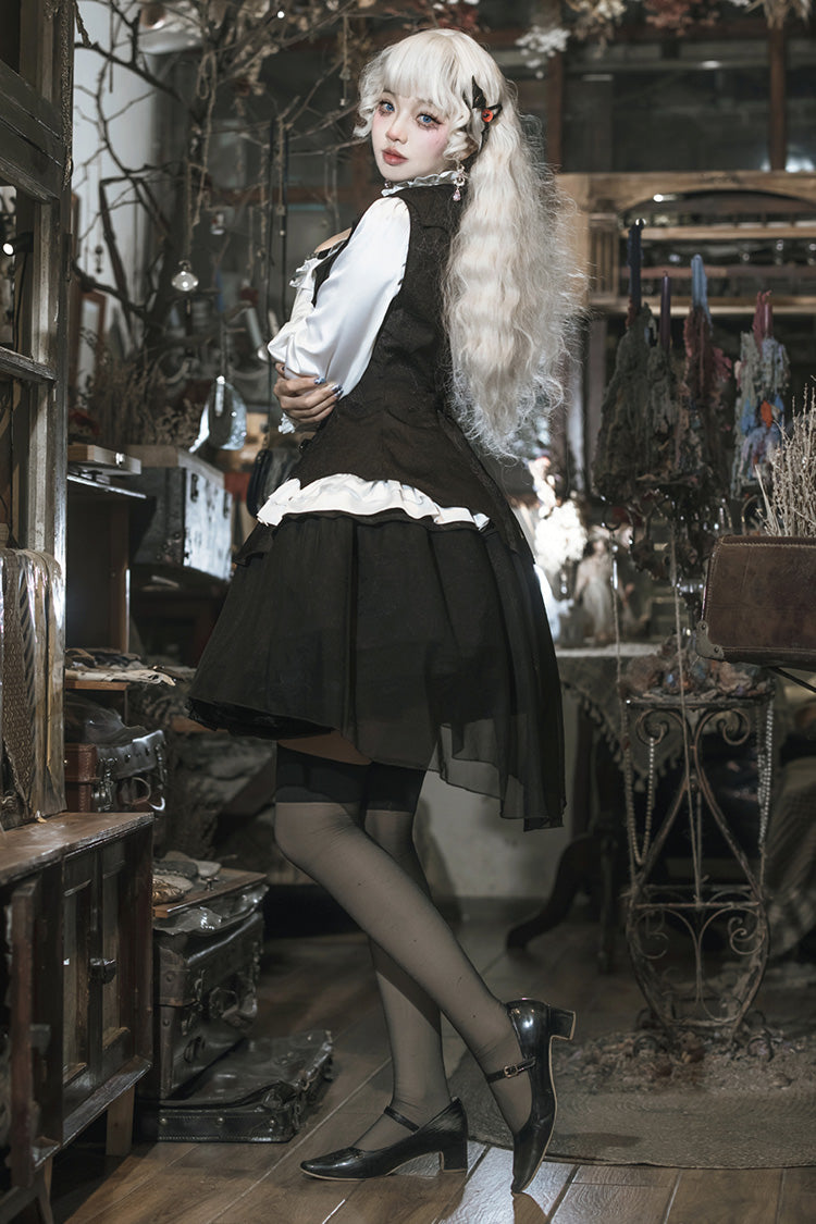 Black/White The Duke of Blood Multi-Layered Ruffle Bowknot Gothic Lolita Vest Skirt Set