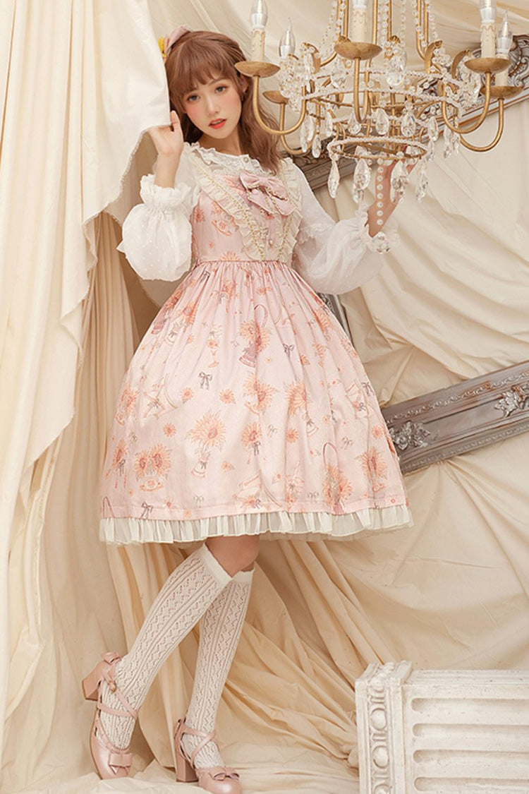 Pink Miss Sunflower Sleeveless Printed Ruffled Bow Sweet Lolita Jsk Dress