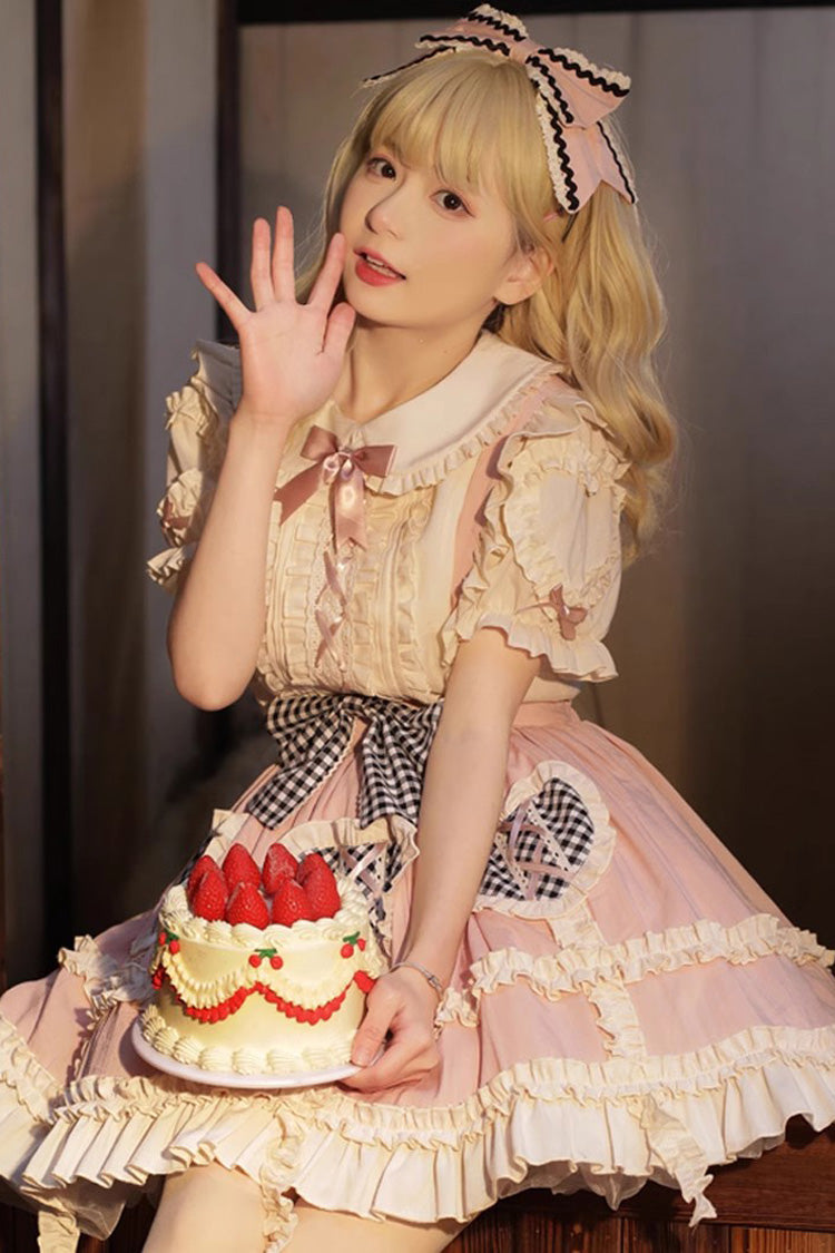 Pink Dorothy Heart Ruffle Bowknot Sweet Lolita Skirt Strap Dress