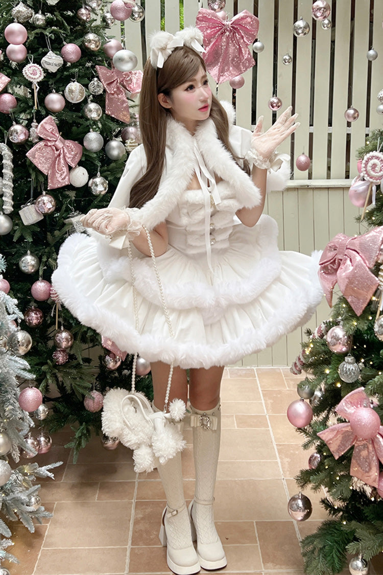 White Holiday Double-Layered Bowknot Sweet Princess Lolita Strapless Dress