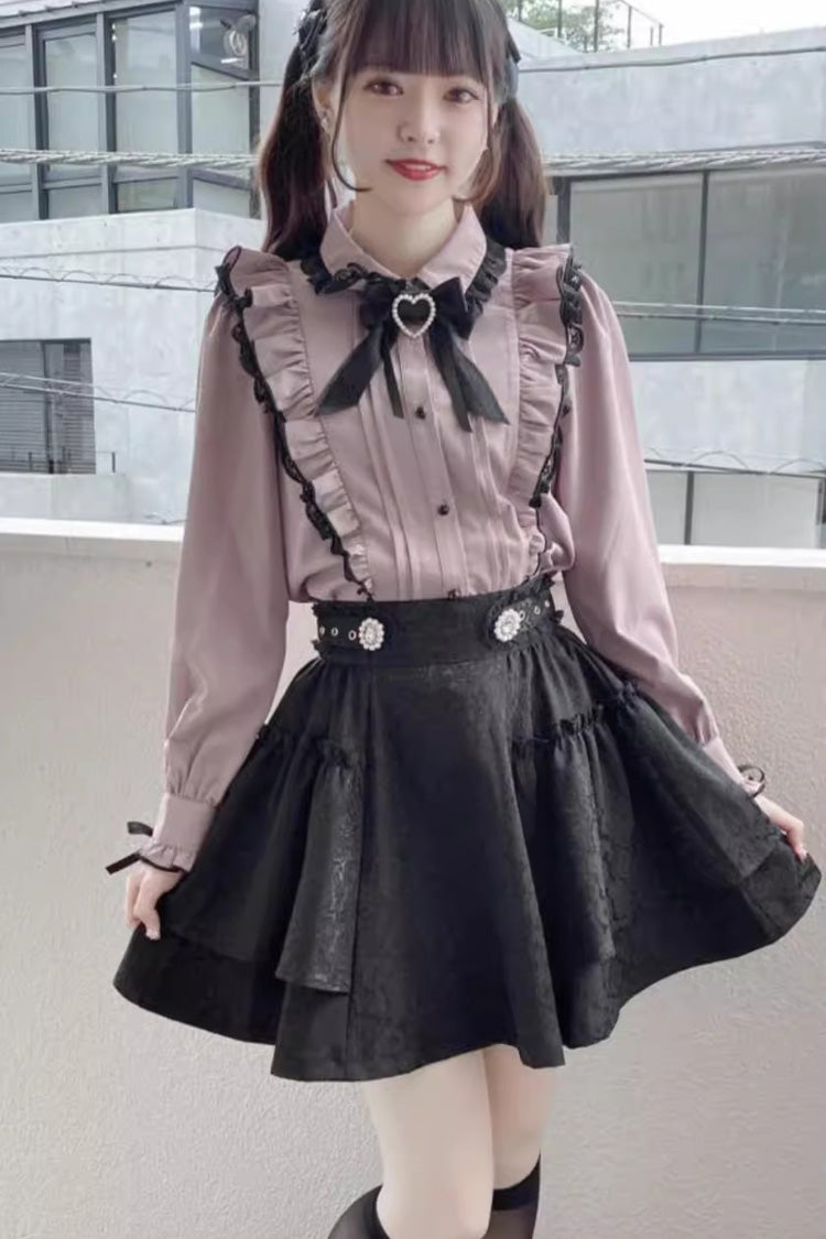 Jacquard Dark Pattern Bowknot Sweet Jirai Kei Japanese Lolita Skirt 3 Colors