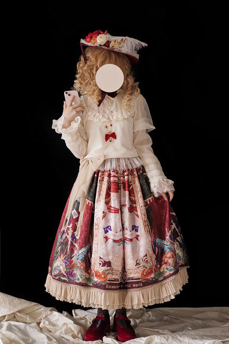 Red Kaleidoscope of Dreams Oil Print Side Cardigan Sweet Vintage Gorgeous Lolita Skirt