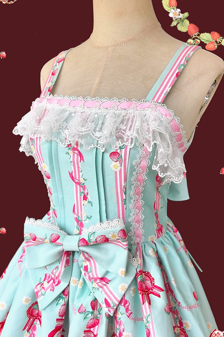 Strawberry Chef Sleeveless Print Bowknot Lace Sweet Lolita Jsk Dress 4 Colors