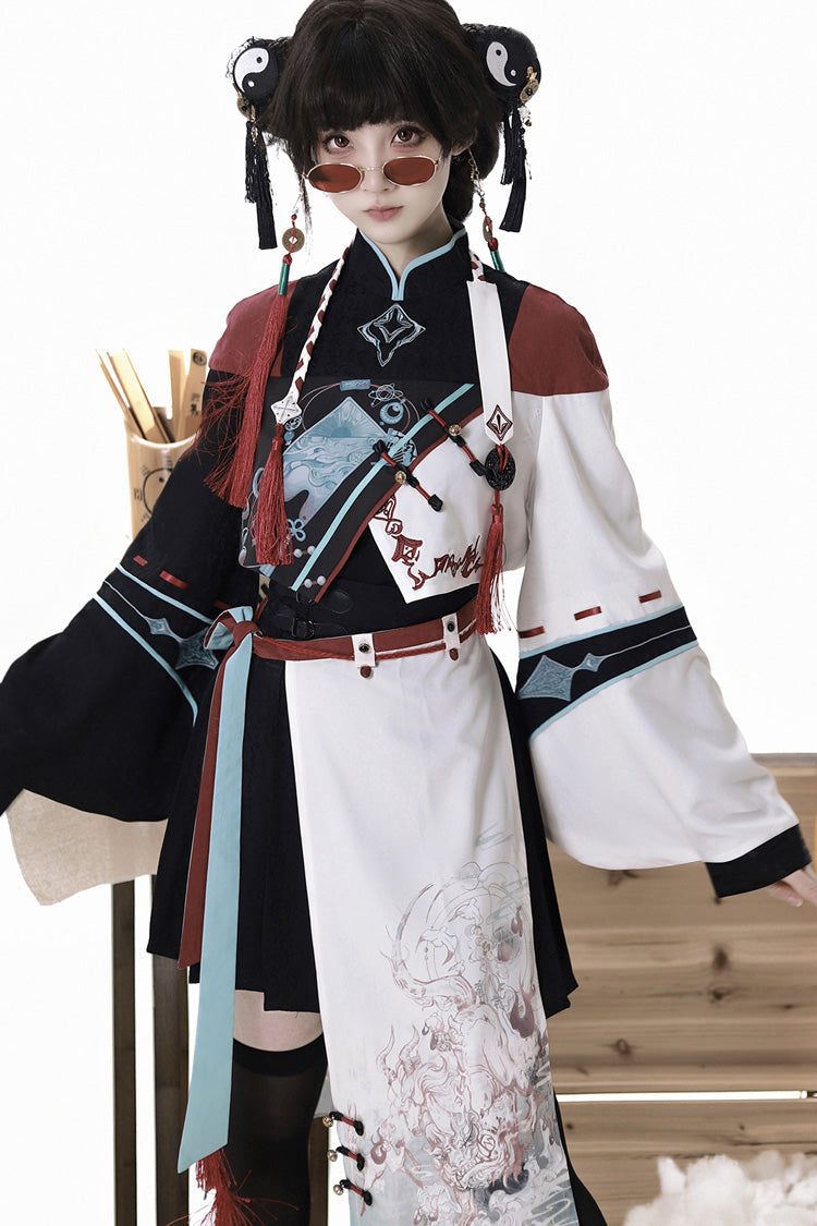 Multi-Color Walking With The Demon Print Asymmetric Gothic Chinese Style Ouji Lolita Skirt