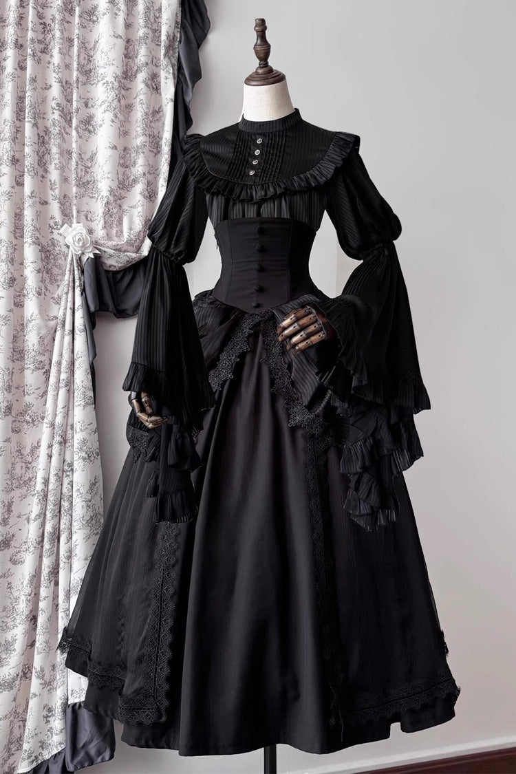 Black Sleepwalking Long Hime Sleeves Stitching Lace Plus Size Gothic Elegant Lolita Skirt Set