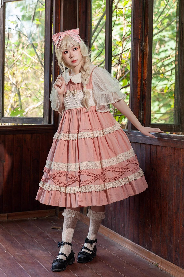 Kindergarten Class Theme Short Sleeves Jacquard Ruffle Bowknot Sweet Lolita Dress 3 Colors