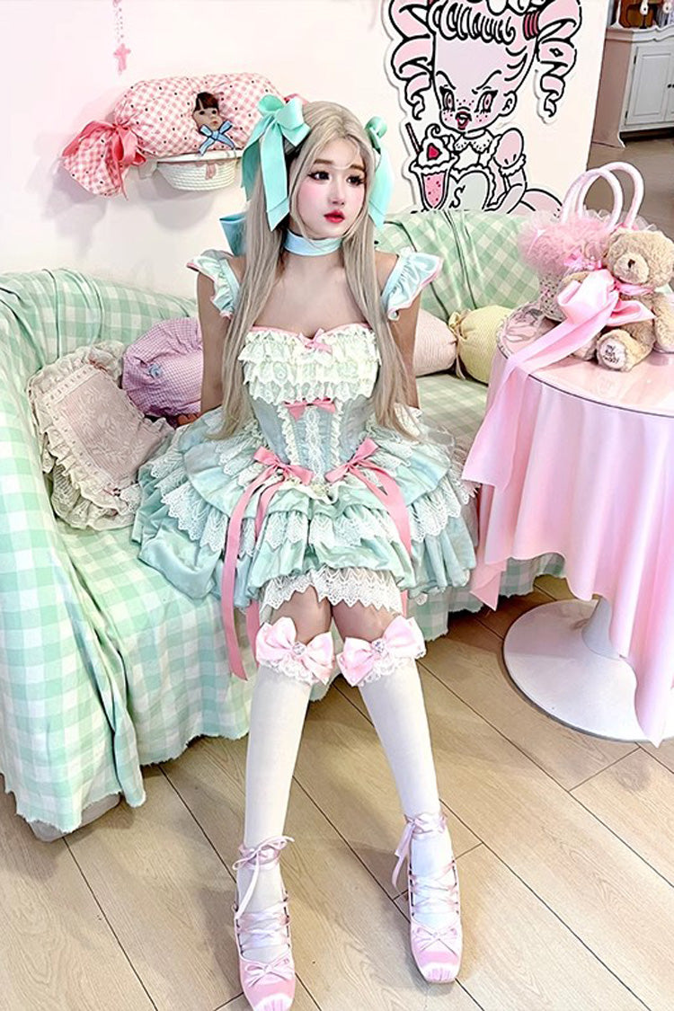Green Mints Multi-Layered Ruffle Bowknot Lace Sweet Ballet Lolita Dress