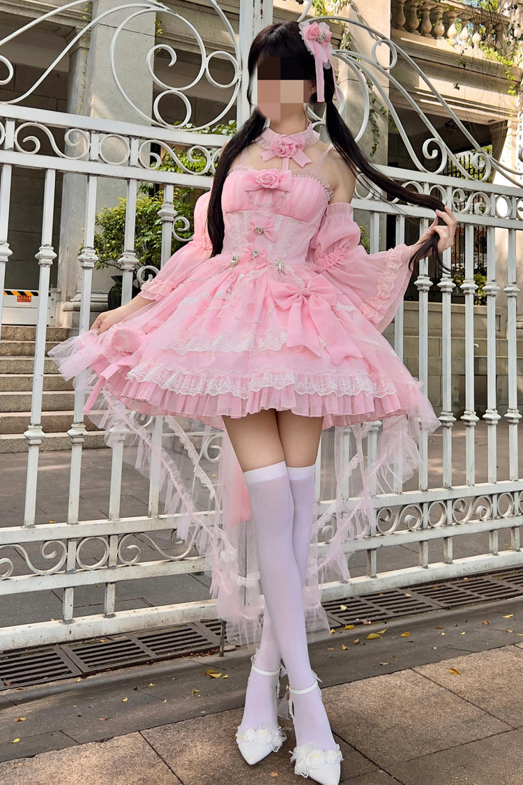 Galaxy Flower Language Multi-Layered Ruffle Bowknot Sweet Lolita Tube Top Dress 2 Colors