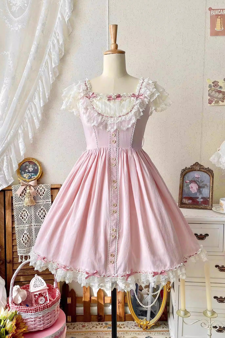 Pink Sakura's Spring Resonance Sleeveless Ruffled Bow Sweet Lolita Jsk Dress (Short Version)