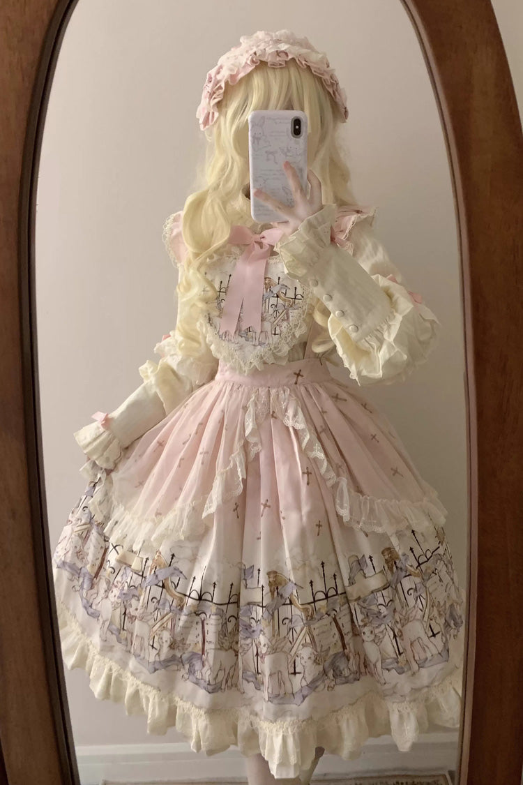 Angel Lamb Printed Ruffled Bow Sweet Lolita Skirt 3 Colors