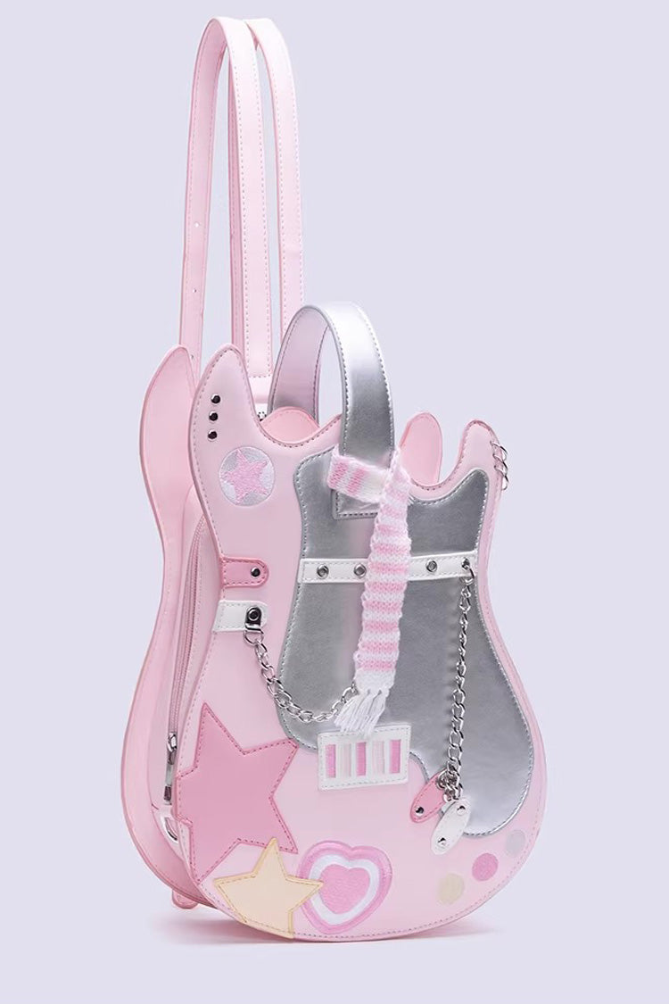 Guitar Heart Creative Color-Block Embroidered Chain-Decorated Sweet Lolita Itabag 4 Colors