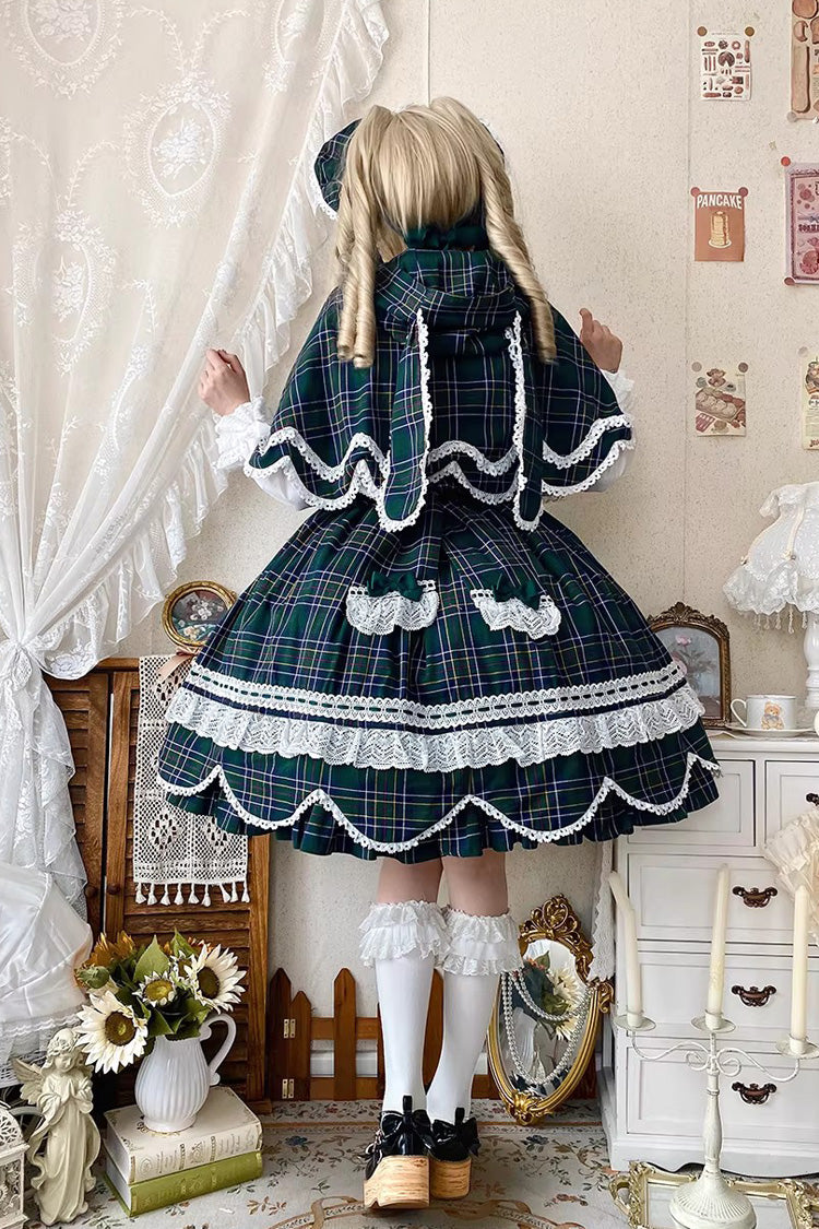 Green Gingham Petal Bunny Printed Ruffled Bow Sweet Lolita Jsk Dress